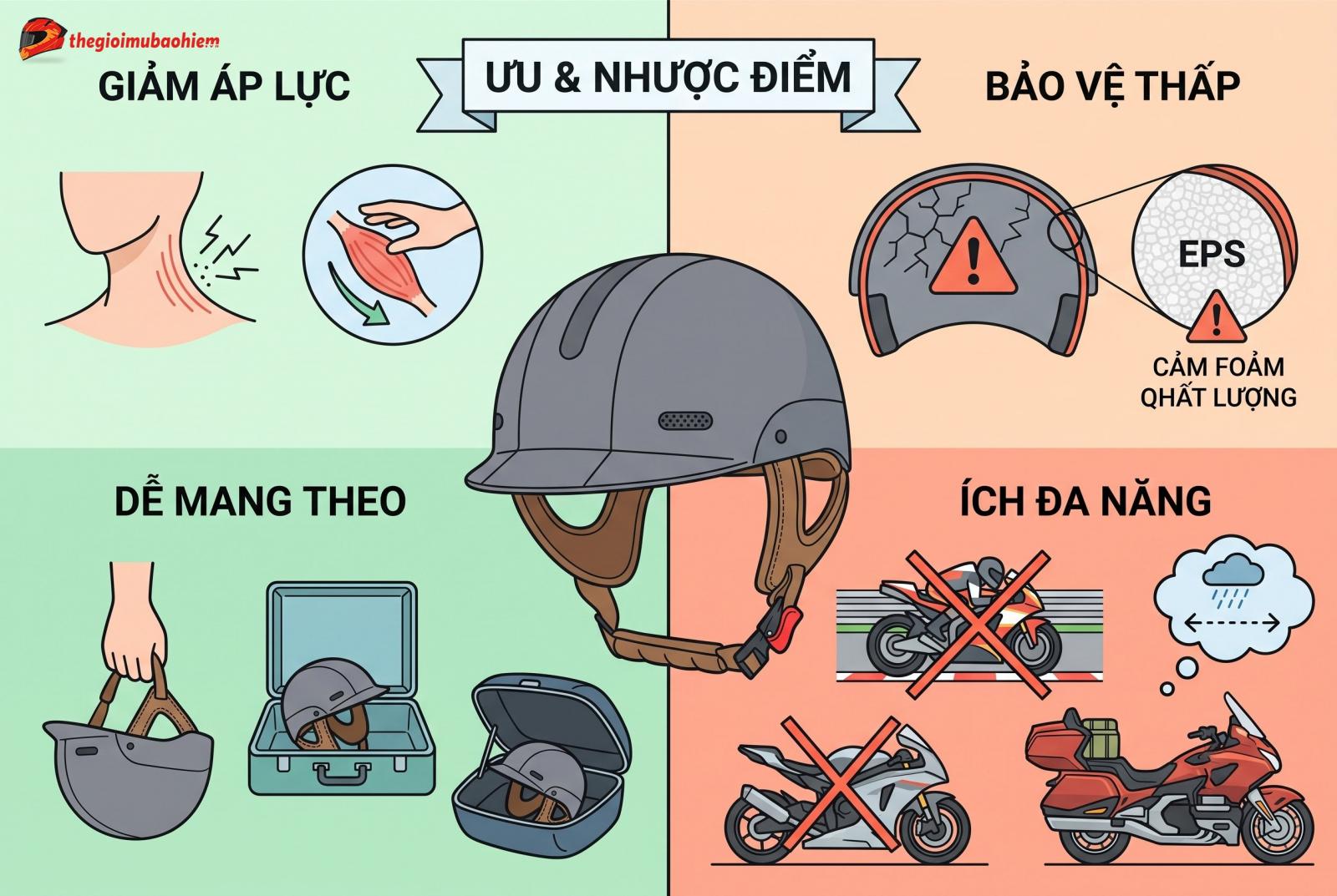 Ưu điểm và nhược điểm của mũ bảo hiểm siêu nhẹ